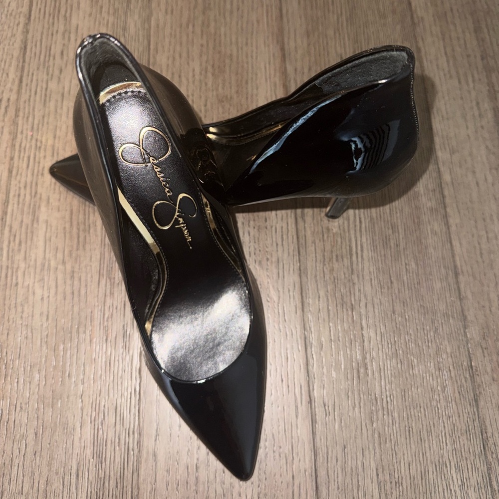 Jessica Simpson Black Patent Pointed-Toe Stiletto Pumps